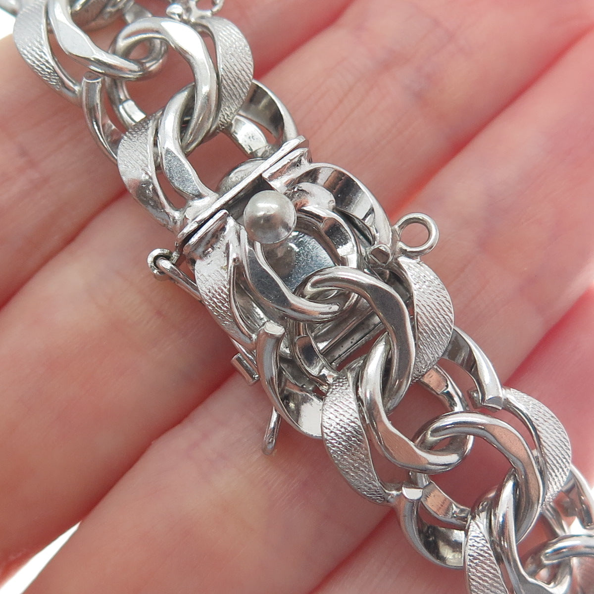 AMERICAN 925 Sterling Silver Antique Art Deco Bismark Link Bracelet 7.25"