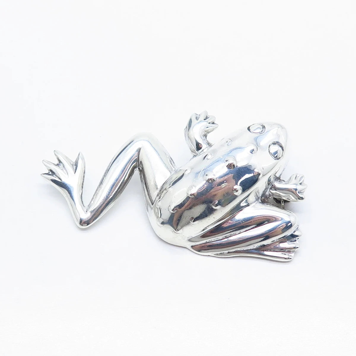 925 Sterling Silver Vintage Frog For Good Luck Pin Brooch / Pendant