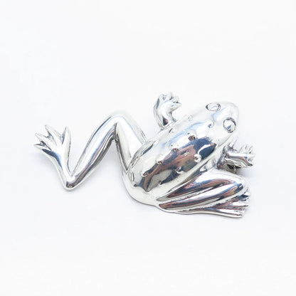 925 Sterling Silver Vintage Frog For Good Luck Pin Brooch / Pendant