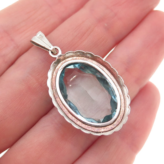 835 Silver Antique Art Deco Oval-Cut Blue Glass Charm Pendant