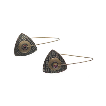 Keith Lewis Sterling Silver 2-Tone Vintage Real Red Garnet Modernist Earrings