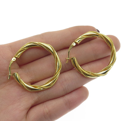 HAN 925 Sterling Silver Gold Plated Twisted Rope Hoop Earrings