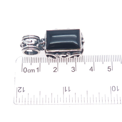 925 Sterling Silver Vintage Real Black Onyx Ornate Oxidized Charm Pendant