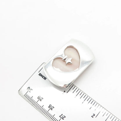 925 Sterling Silver Vintage Real Mother-Of-Pearl Heart Necklace Central Part