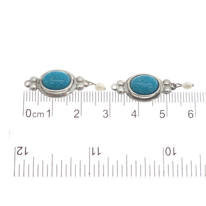 COLEMAN CO. 925 Sterling Silver Vintage Turquoise Gem & Pearl Jacket Earrings