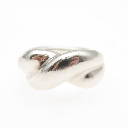 925 Sterling Silver Vintage Modernist Crisscross Ring Size 6
