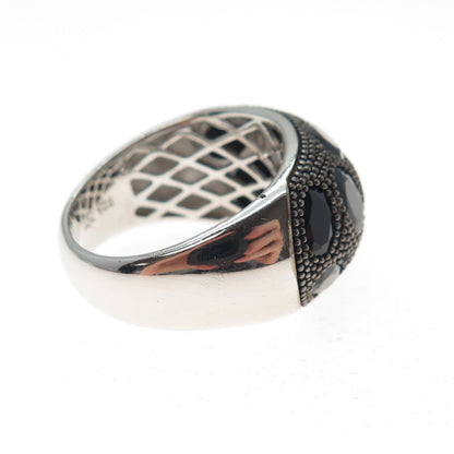 925 Sterling Silver Black Rhodium Vintage Real Black Spinel Ring Size 9.5