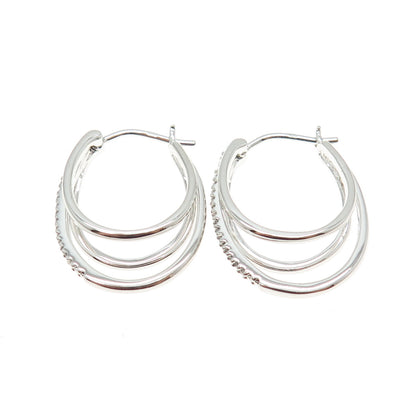 SUN 925 Sterling Silver Real Round-Cut Diamond Multi-Hoop Earrings