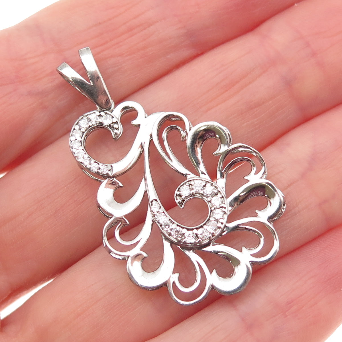 925 Sterling Silver Round-Cut C Z Swirl Charm Pendant