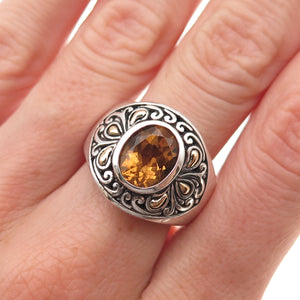 Samuel Benham Sterling Silver 18K Gold Vintage Real Citrine Oxidized Ring Size 8