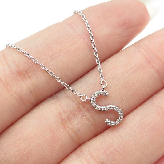 SUN 925 Sterling Silver Real Diamond Letter "S" Cable Chain Necklace 16-18"