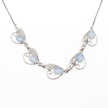 925 Sterling Silver Antique Art Deco Apalite Filigree Chain Necklace 16"