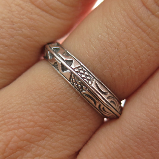 925 Sterling Silver Vintage Ethnic Knife Edge Oxidized Band Ring Size 7