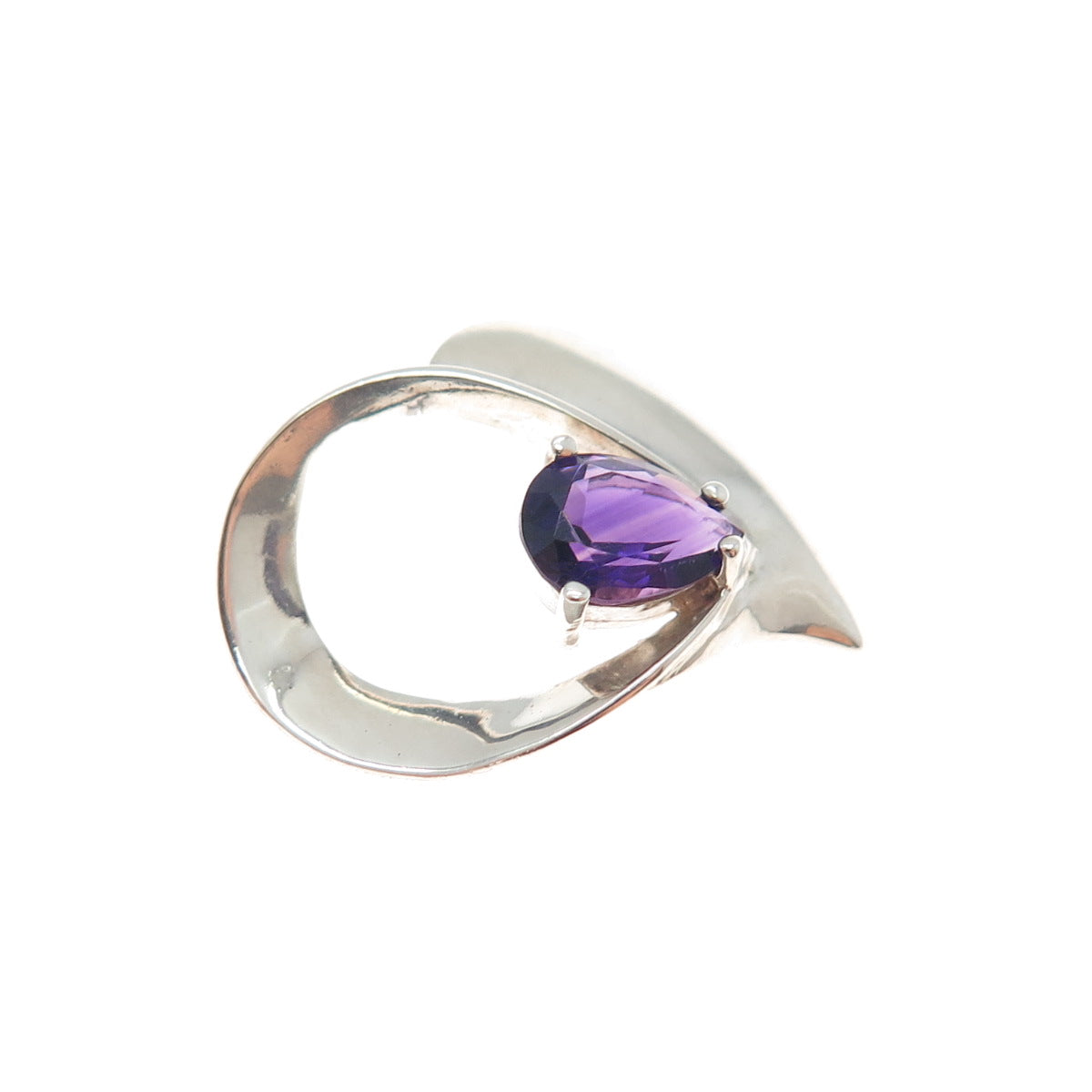 925 Sterling Silver Vintage Real Amethyst Heart Minimalist Charm Pendant