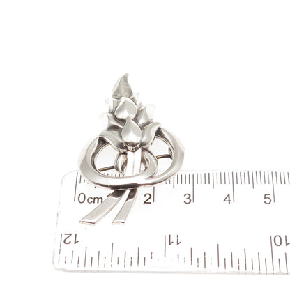 Silverman Brothers Sterling Silver Antique Art Deco Floral Oxidized Pin Brooch