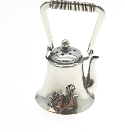 800 Silver Antique Art Deco Engraved Floral Kettle Miniature