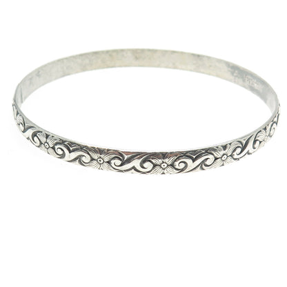 DANECRAFT 925 Sterling Silver Antique Art Deco Floral Bangle Bracelet 8.25"