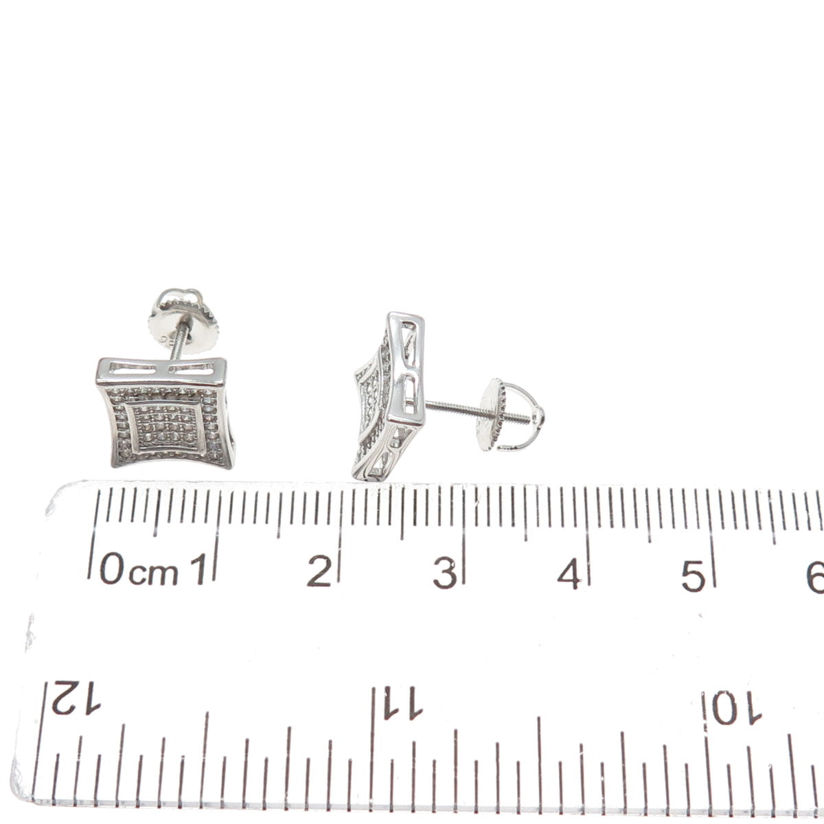 925 Sterling Silver Round-Cut C Z Princess Square Stud Earrings