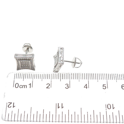 925 Sterling Silver Round-Cut C Z Princess Square Stud Earrings