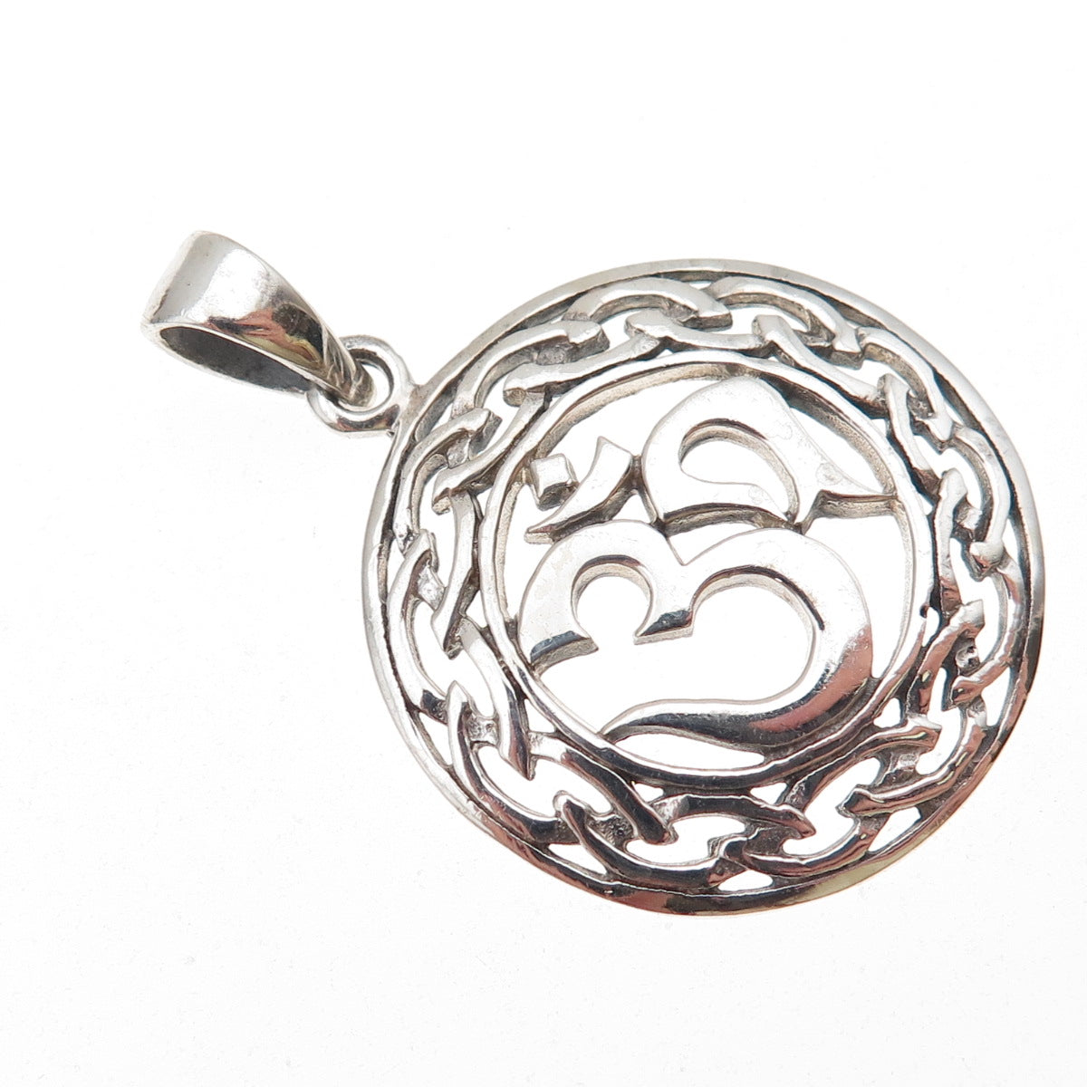 925 Sterling Silver Vintage Om Mantra Oxidized Charm Pendant
