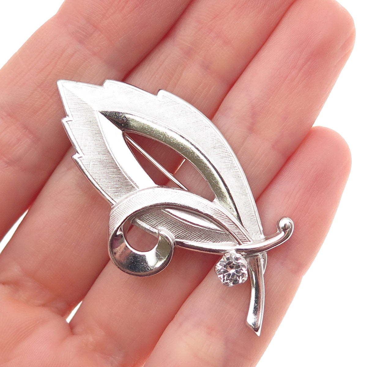 Marvel Jewelry 925 Sterling Silver Antique Art Deco Rhinestone Floral Pin Brooch