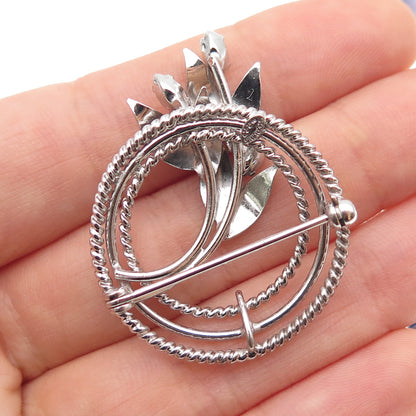 CARL ART Sterling Silver Antique Art Deco Canary Rhinestone Floral Pin Brooch