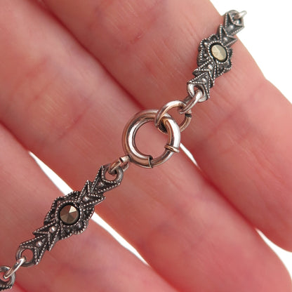 925 Sterling Antique Germany Marcasite Rose Necklace 16" (missing 19 stones)
