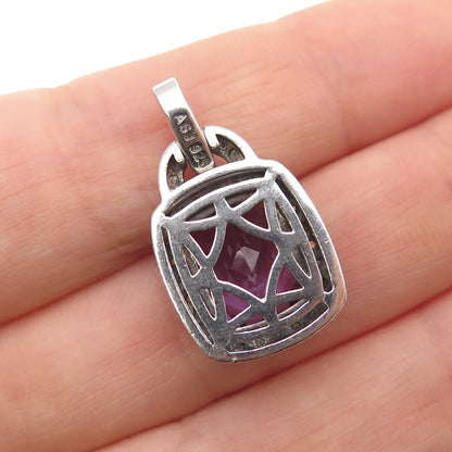 925 Sterling Silver Real Amethyst & White Topaz Mini Charm Pendant