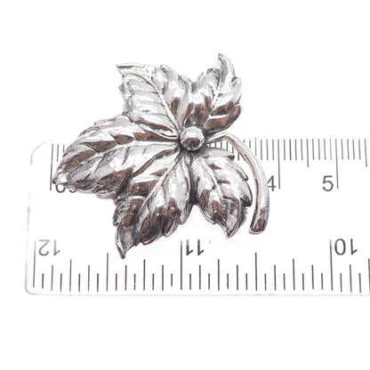 BEAU 925 Sterling Silver Vintage Floral Leaf Oxidized Pin Brooch