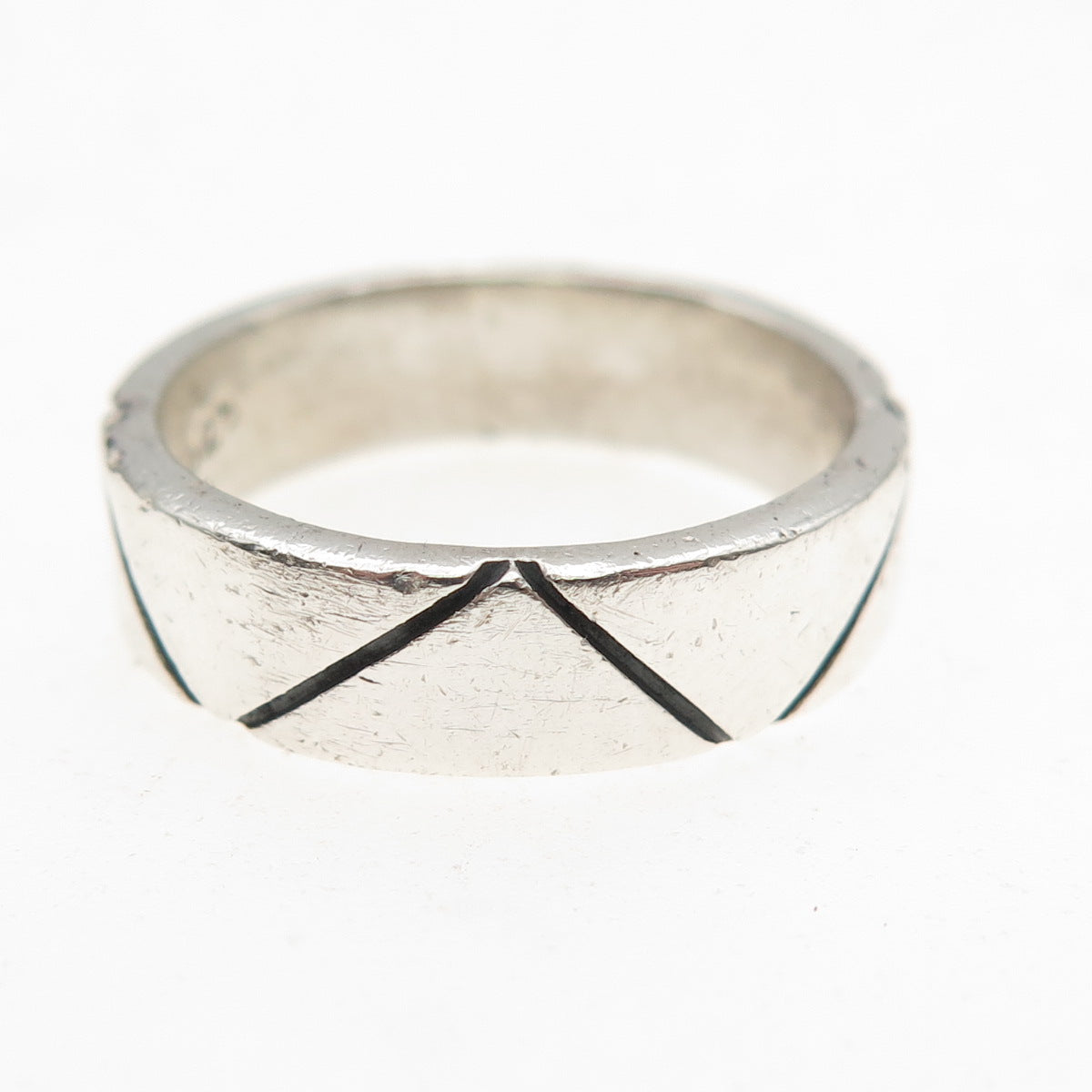 925 Sterling Silver Vintage Zig Zag Oxidized Band Ring Size 8