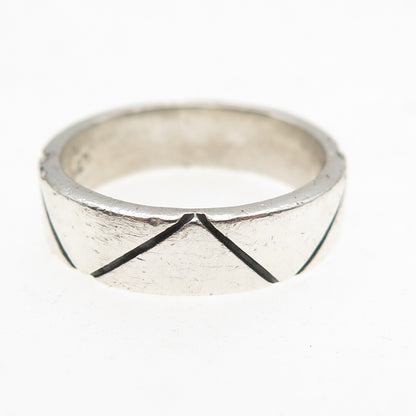 925 Sterling Silver Vintage Zig Zag Oxidized Band Ring Size 8