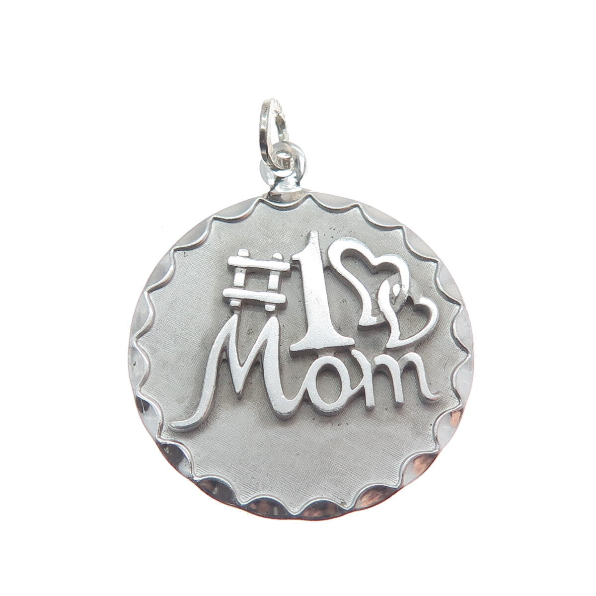 BEAU 925 Sterling Silver Vintage "#1 Mom" Round Charm Pendant