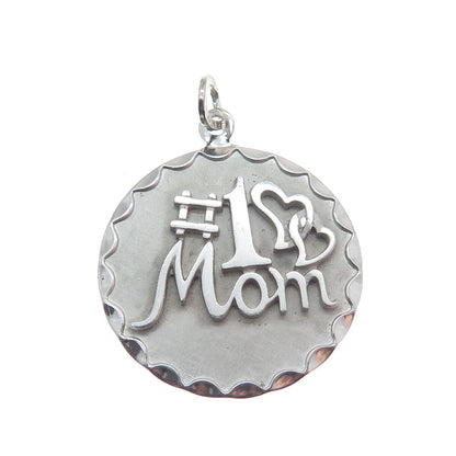 BEAU 925 Sterling Silver Vintage "#1 Mom" Round Charm Pendant