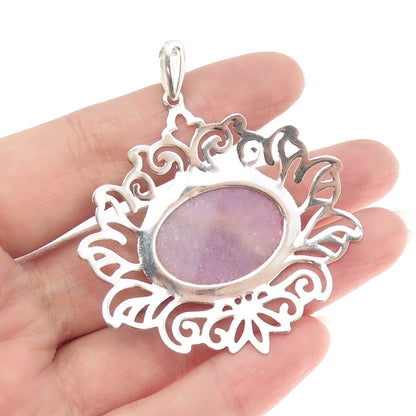 925 Sterling Silver Real Pink Sapphire Gemstone Ornate Pendant