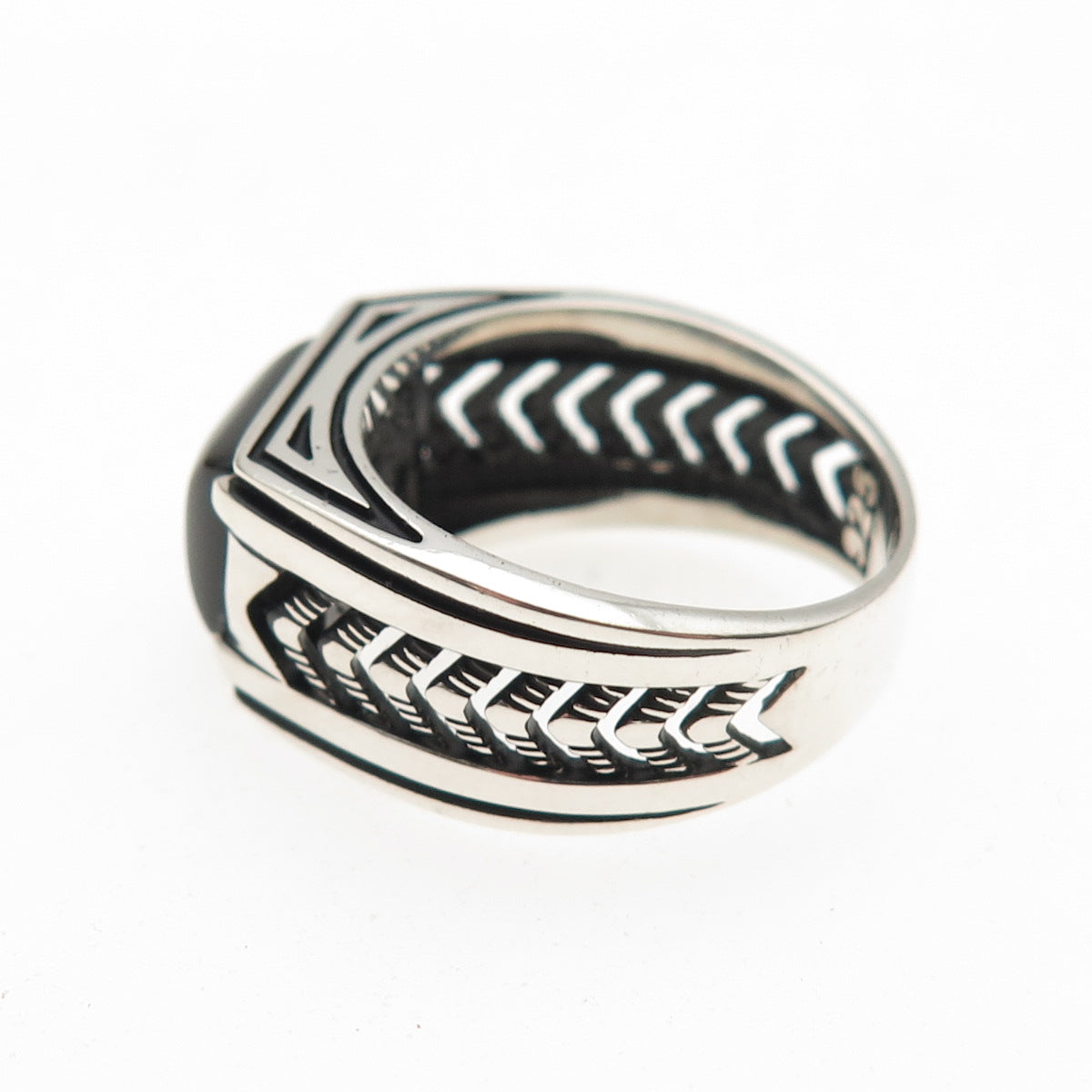 CHIMODA 925 Sterling Silver Real Black Onyx Arrow Oxidized Ring Size 7