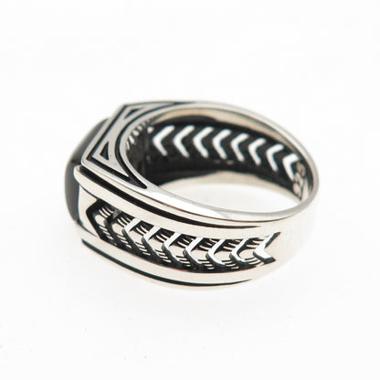 CHIMODA 925 Sterling Silver Real Black Onyx Arrow Oxidized Ring Size 7