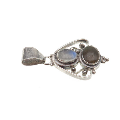 925 Sterling Silver Vintage Real Moonstone & Labradorite Beaded Charm Pendant