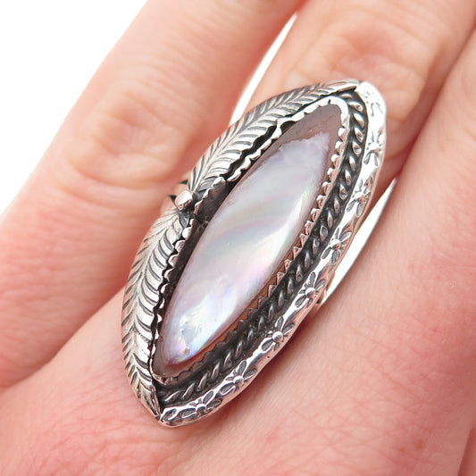 Mark Wilson Navajo Old Pawn Sterling Silver Vintage MOP Feather Ring Size 4.5