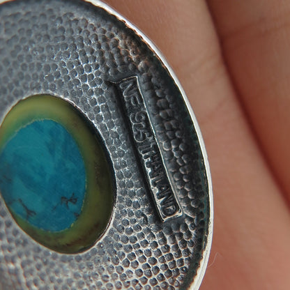 CHAPAL ZENRAY Sterling Silver Vintage Real Bisbee Turquoise Ornate Charm Pendant