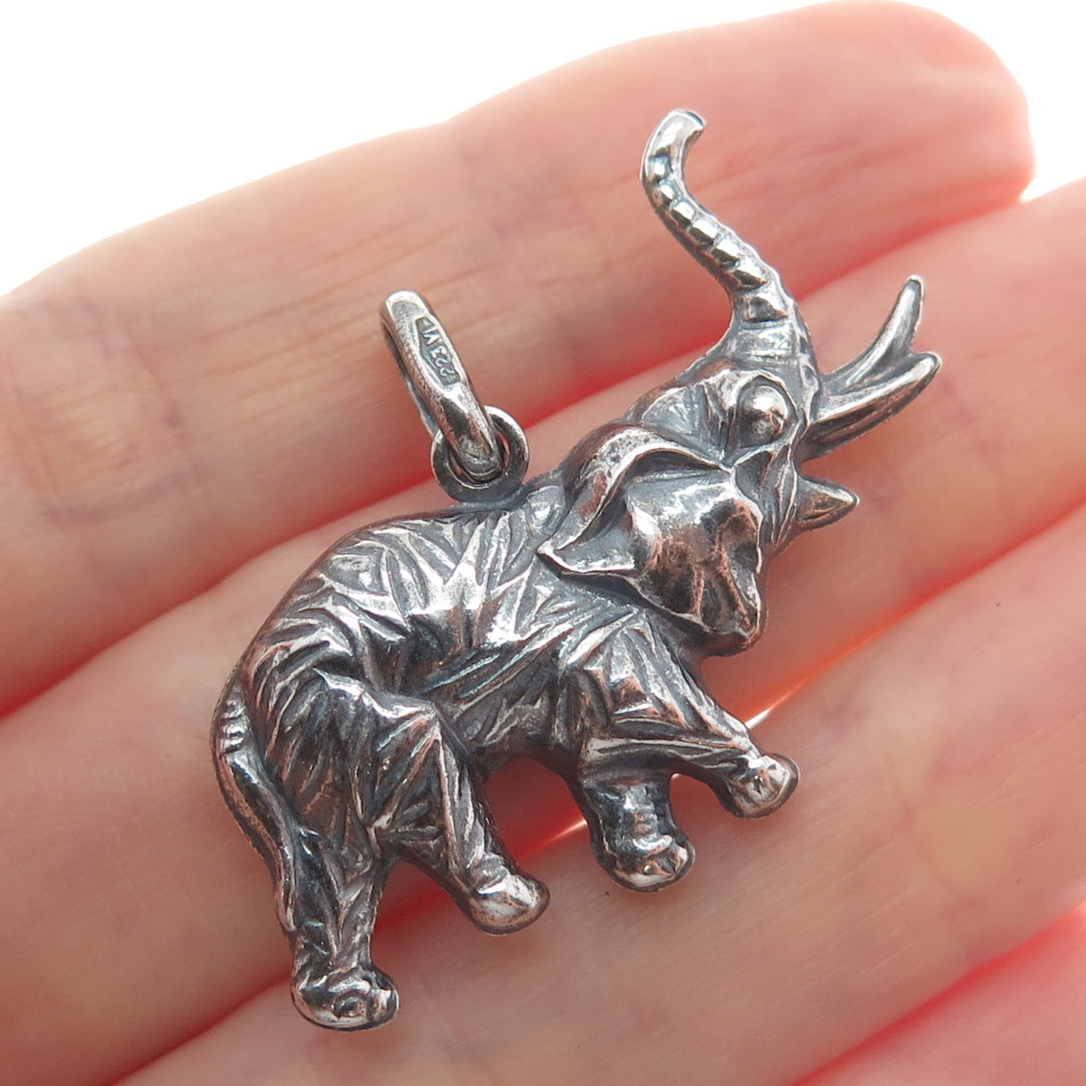 925 Sterling Silver Vintage Italy Elephant Oxidized Charm Pendant