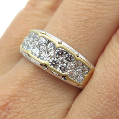925 Sterling Silver 2-Tone Round-Cut C Z Modernist Ring Size 10.25
