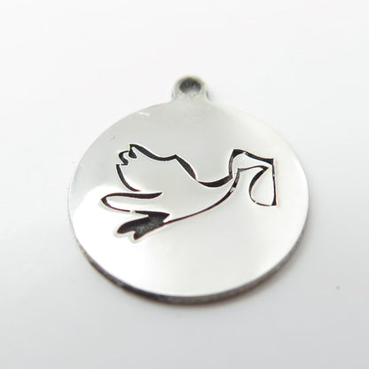 925 Sterling Silver USA Two In Town Stork Charm Pendant