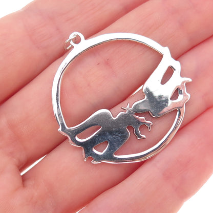 925 Sterling Silver Vintage Real Turquoise Inlay Two Swallow Birds Charm Pendant