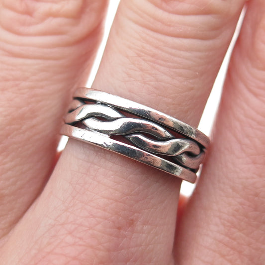 925 Sterling Silver Vintage Mexico Woven Oxidized Band Ring Size 7