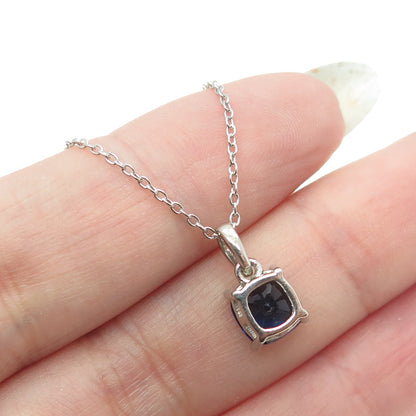 925 Sterling Silver Sapphire Imitation Rolo Chain Necklace 18"