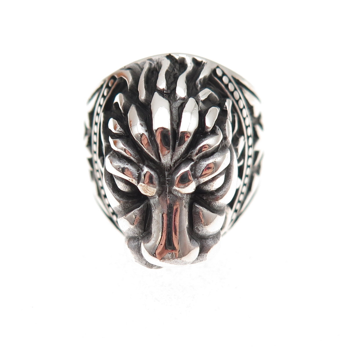 925 Sterling Silver Vintage Lion King Oxidized 3D Ring Size 8.5