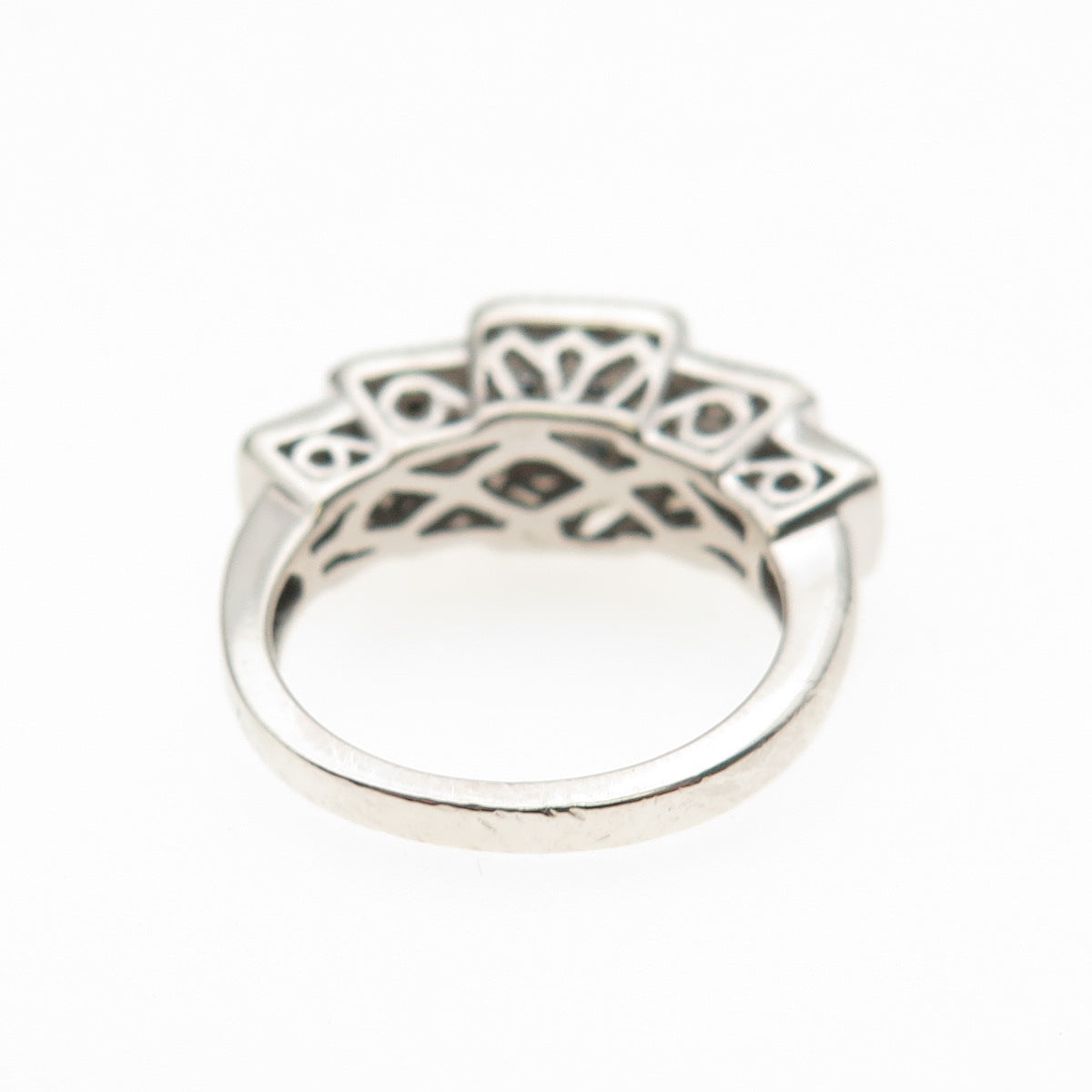 925 Sterling Silver Real Round-Cut Fancy Blue Diamond Ring Size 5.25