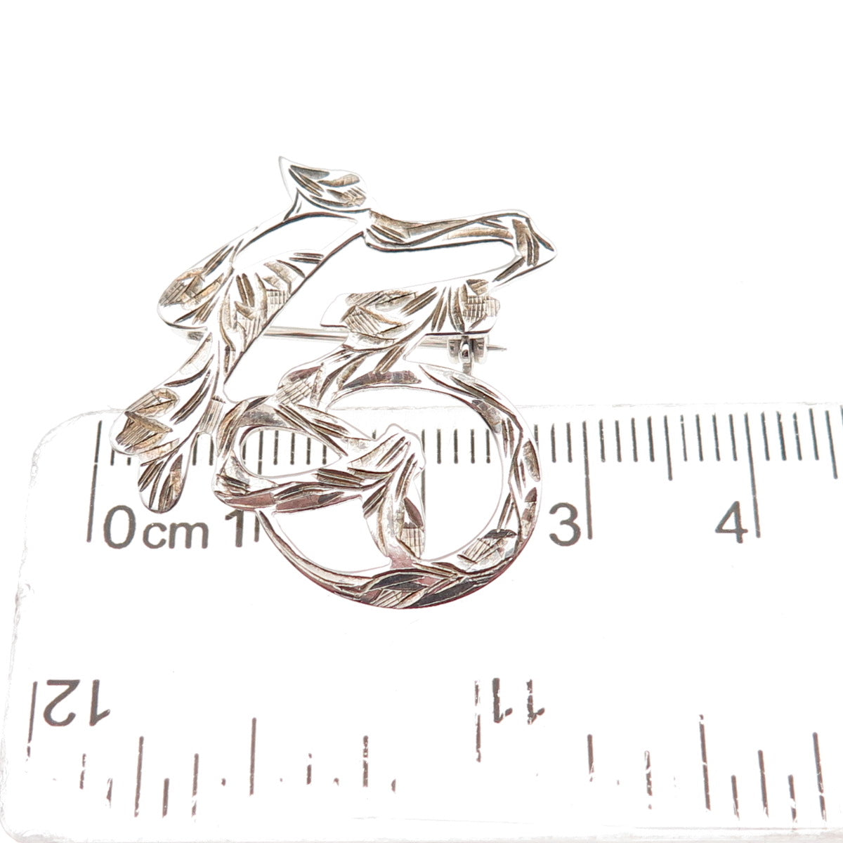 925 Sterling Silver Vintage Engraved Longevity Japanese Character Pin Brooch