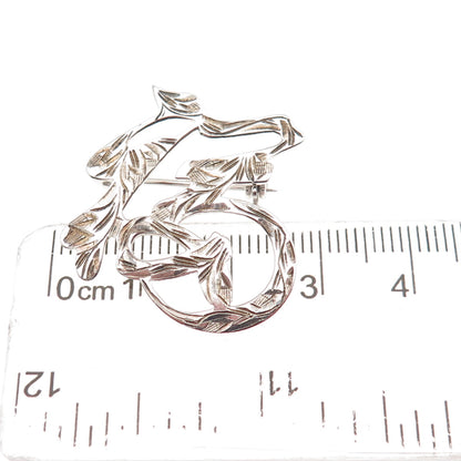 925 Sterling Silver Vintage Engraved Longevity Japanese Character Pin Brooch