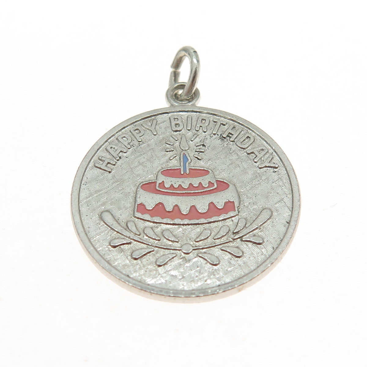 WELLS 925 Sterling Silver Antique Enamel "Happy Birthday" Cake Charm Pendant